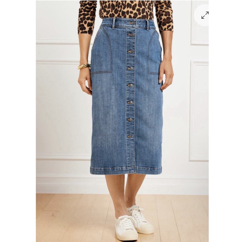 Talbots Denim Midi Button Front Skirt Size 14 New Blue Jean Classic Casual - Picture 7 of 9